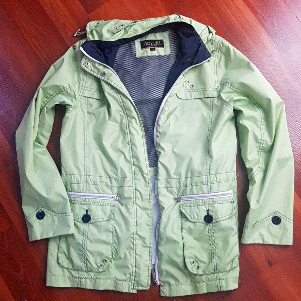 green rain coat